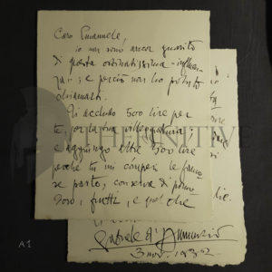 ❌🙁Gabriele d’Annunzio lettera autografa – 1932