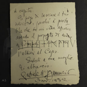 Gabriele d'Annunzio lettera autografa