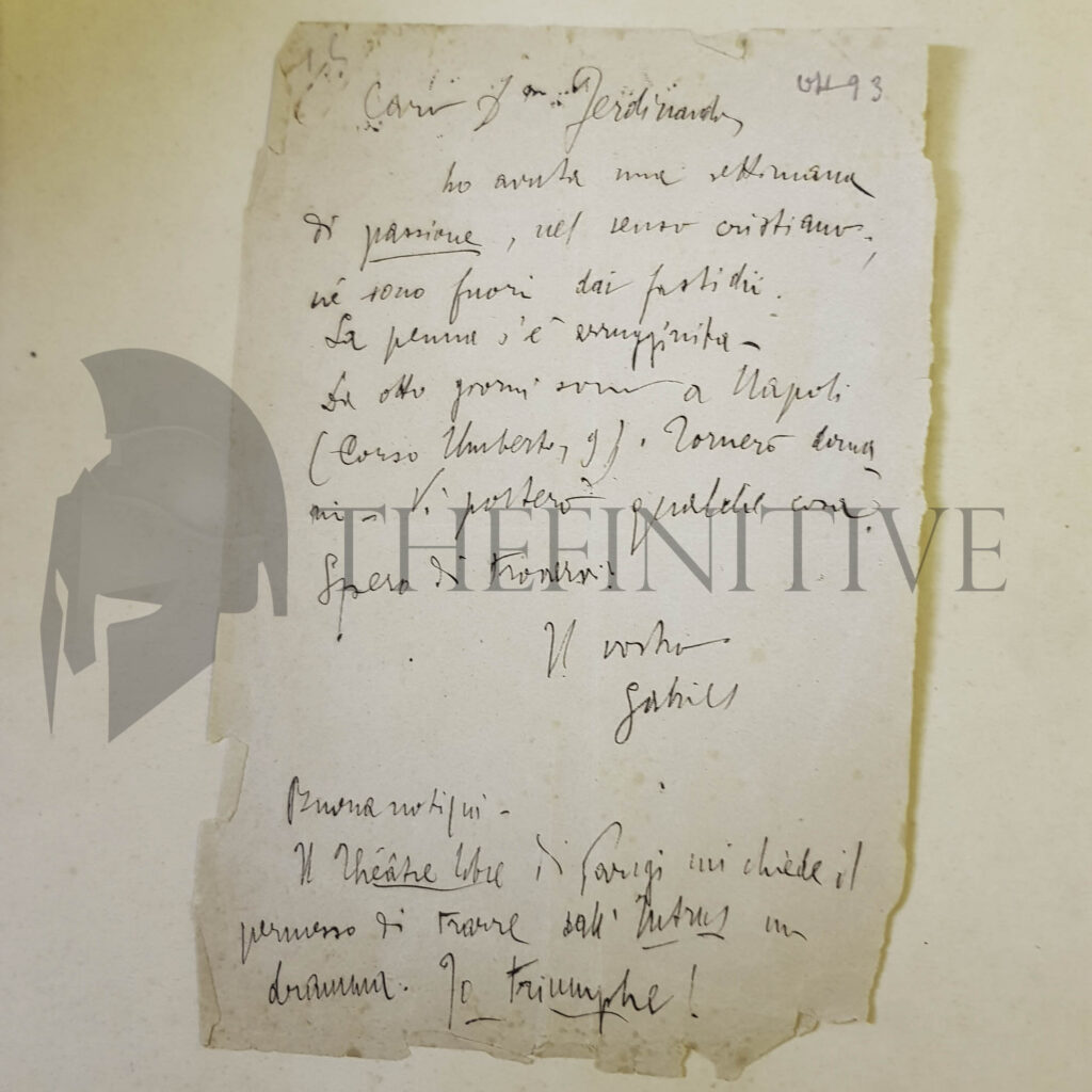 ITÀ D’ANNUNZIO BIDERI lettera 1893
